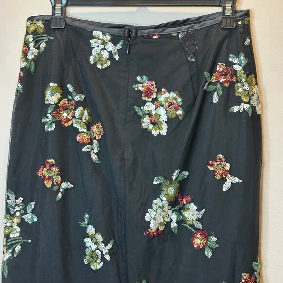 NWOT Worthington Black Multicolor Floral Sequin Semi Sheer Midi Skirt Womens 8 - Picture 5 of 10